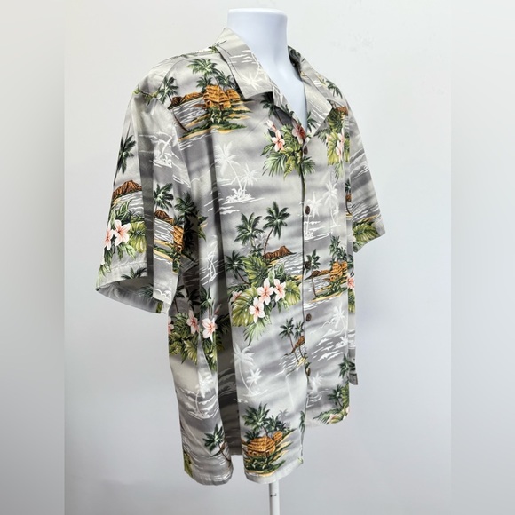 BLUE HAWAII Gray Tropical Print short sleeve button down shirt size XXL. - Picture 7 of 11